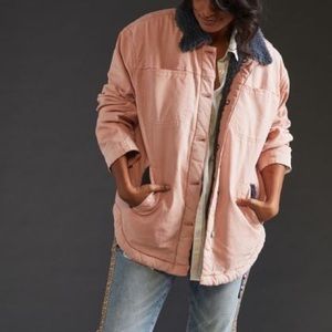 NWT! Anthropologie Pilcro Reversible Sherpa Shirt Jacket Rose Pink Size Large